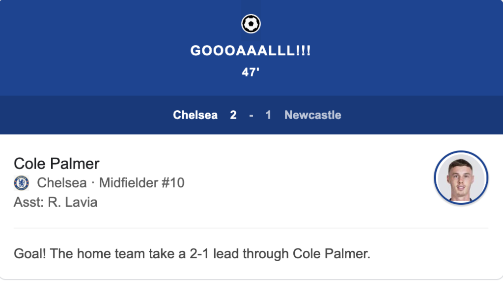 Goal! The home team take a 2-1 lead through Cole Palmer - Photo Credit : Softfootball Media