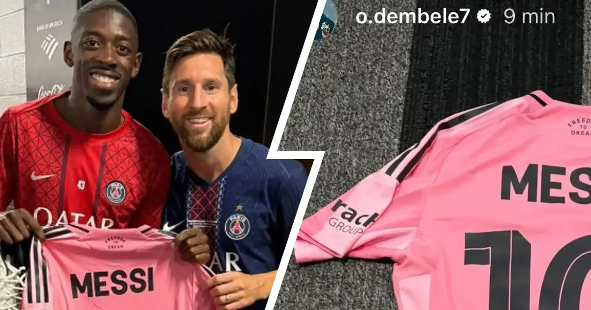 Messi gifts full kit to Dembele (Source : Tribuna.com)