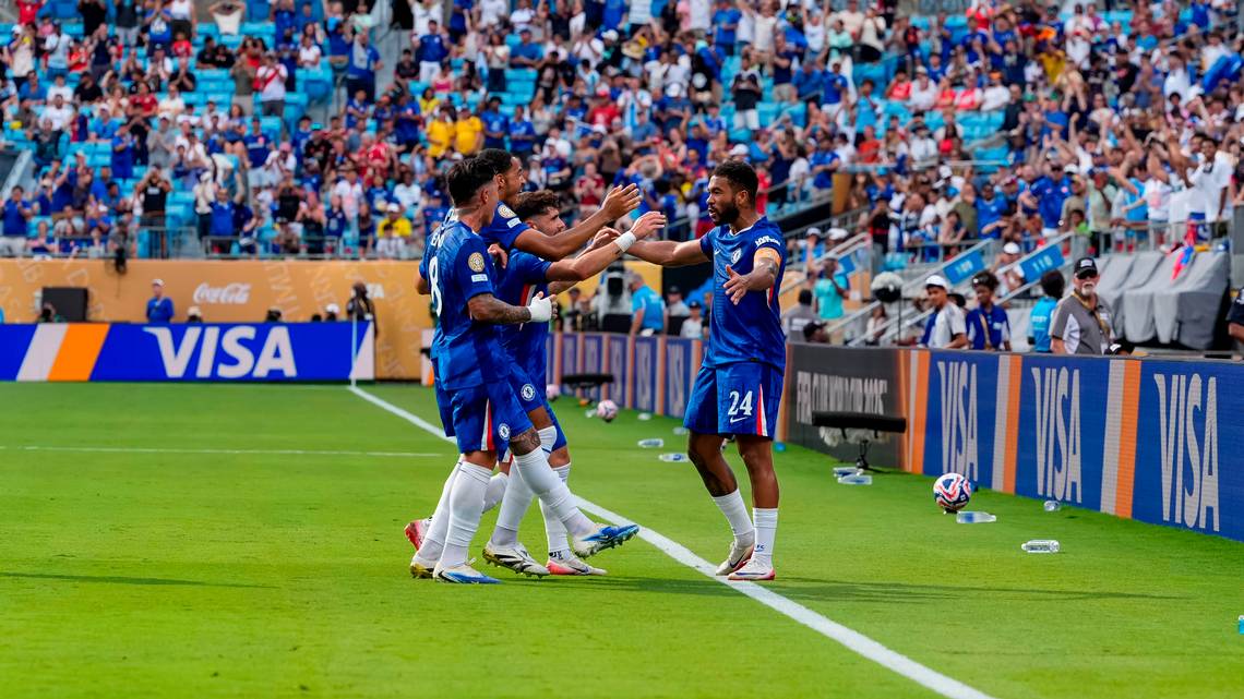 Chelsea FC defender Reece James (24) celebrates a goal during the second half of Saturday’s 2025 FIFA Club World Cup match at Bank of America Stadium. (Photo Credit: Jim Dedmon-Imagn Images)