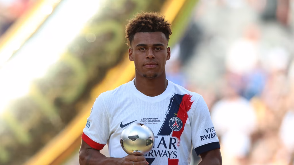 Desire Doué receives the Young Player of the Tournament award (Photo Credit: Reuters)