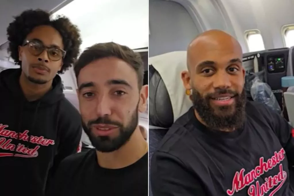 Bruno Fernandes and Joshua Zirkzee interviewed Manchester United's players as they travelled to the United States (Photo Credit: X)