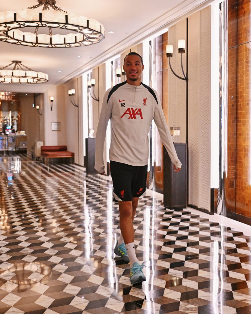 Hugo Ekitike walking into Liverpool's training this morning (Photo Credit: Liverpool media)