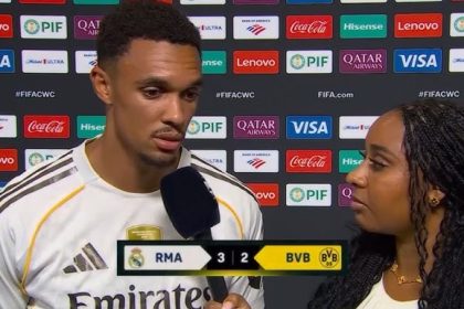 Trent Alexander-Arnold speaking to DAZN correspondent (Credit: DAZN via Getty Images)
