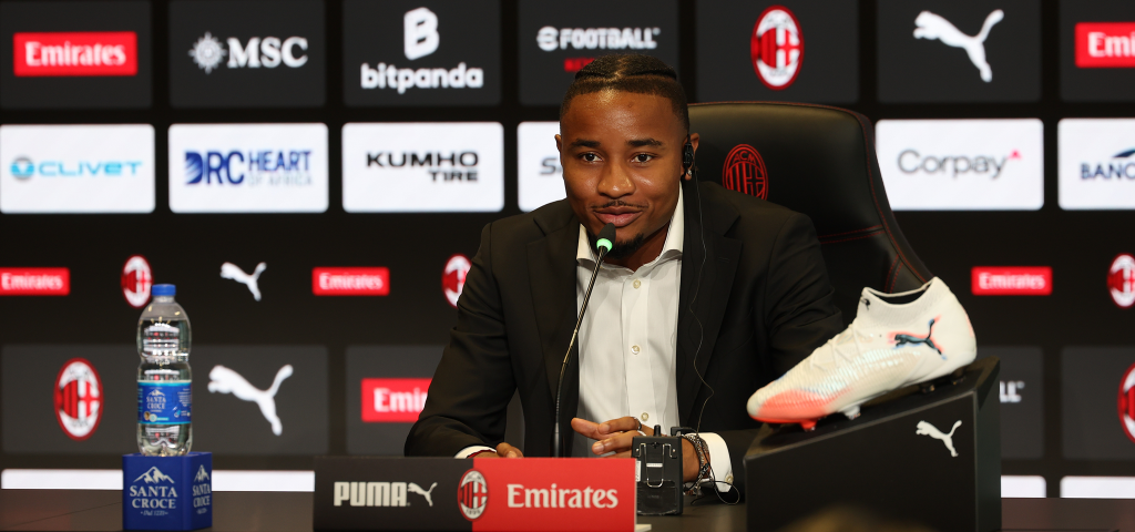 AC Milan's new signing, Christopher Nkunku during his press conference at the San Siro on Thursday. (Credit: Milan Media).