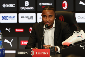 AC Milan's new signing, Christopher Nkunku during his press conference at the San Siro on Thursday. (Credit: Milan Media).