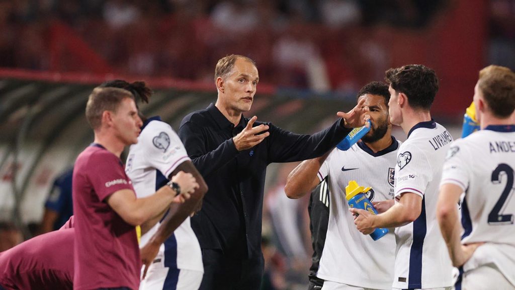 Thomas Tuchel during England's 5-0 win over Serbia at Belgrade last Tuesday. (Credit: England media).