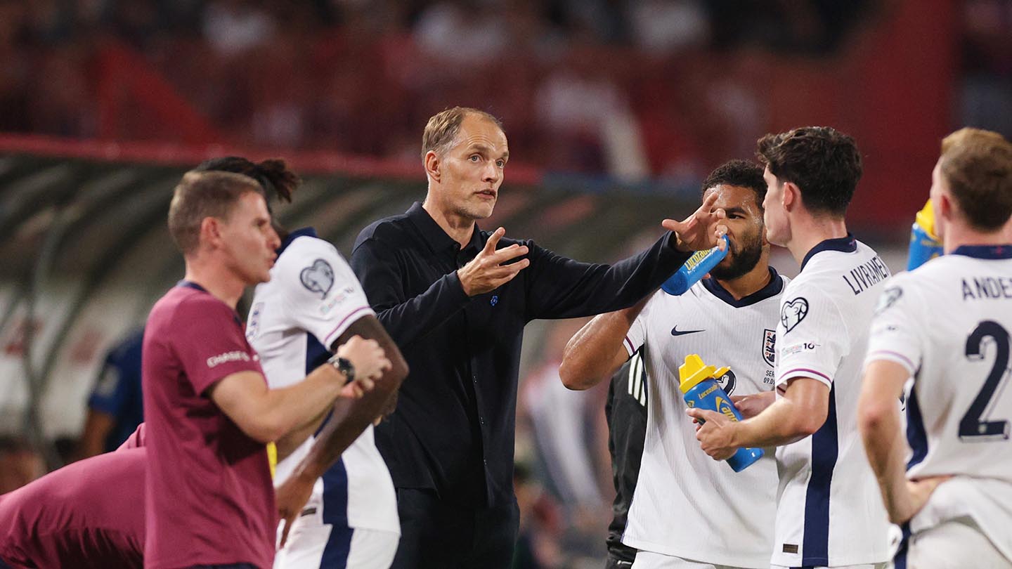 Thomas Tuchel during England's 5-0 win over Serbia at Belgrade last Tuesday. (Credit: England media).