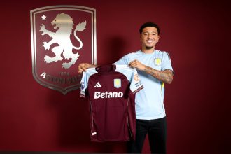 Jadon Sancho during his unveiling at Aston Villa this week. (Photo Credit: Aston Villa media)