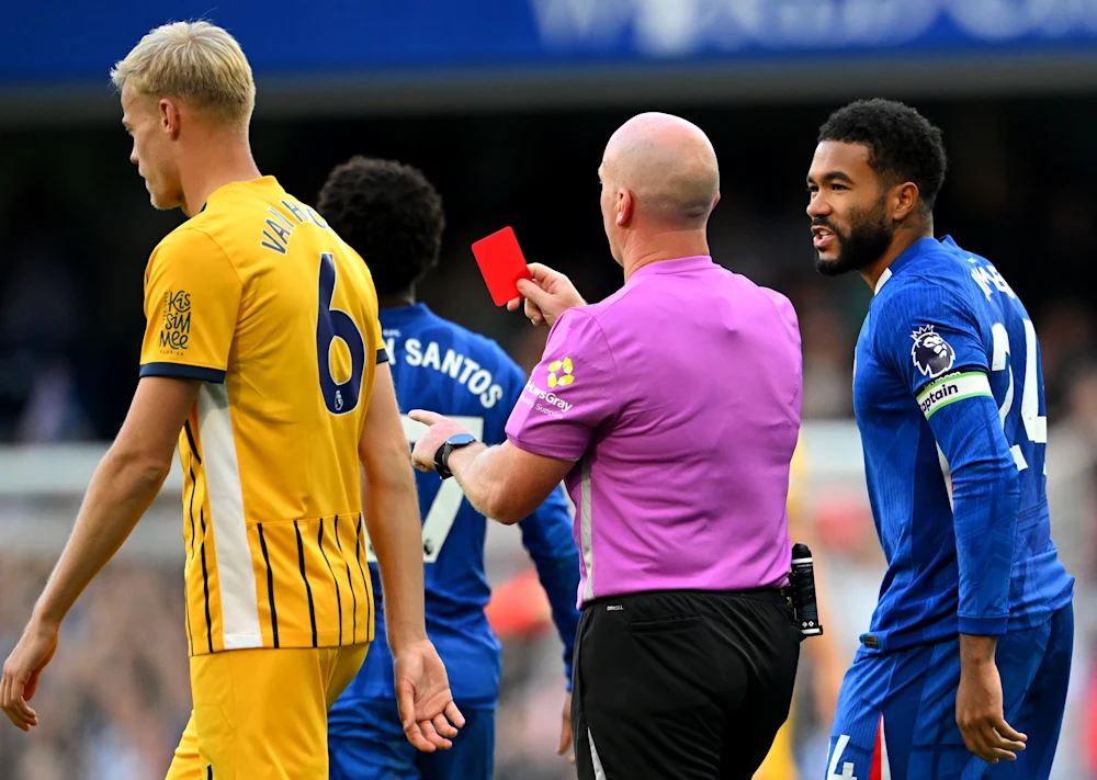 Referee Simone Hopper shows Chelsea Defender Chalobah Red Card after denying a goal scoring  opportunity (Photo Credit: Chelsea website)