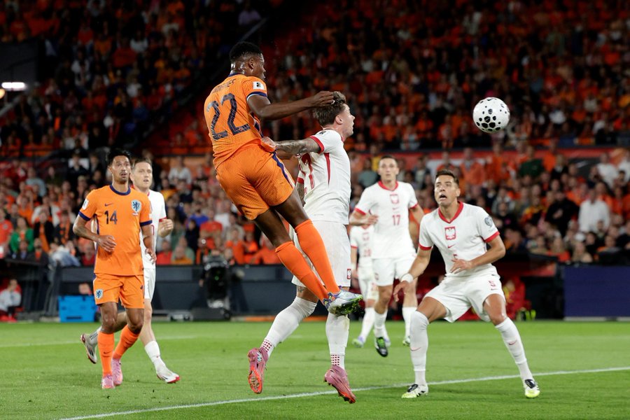 Denzel Dumfries of Netherlands scores against Poland (Photo Credit: Neherlands via X)