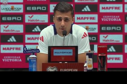 Rodri addressing the press ahead of Sunday's clash against Turkey. (Credit: @SpainIsFootball on X).