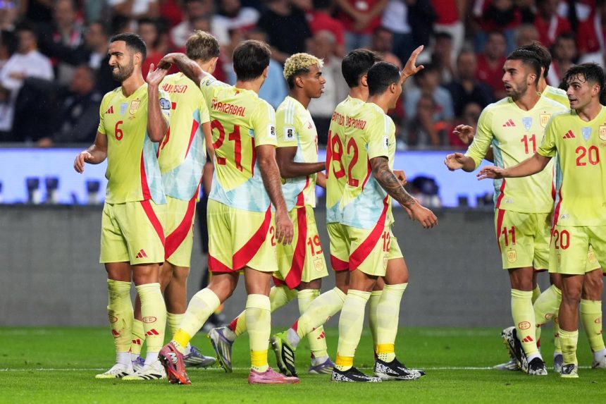 Spain National team players Celebrate after scoring (Photo Credit: Spanish Football X handle)