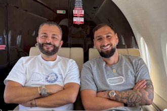 Gianluigi Donnarumma and his agent Enzo Raiola (Photo Credit: Fabrizio Romano via X)