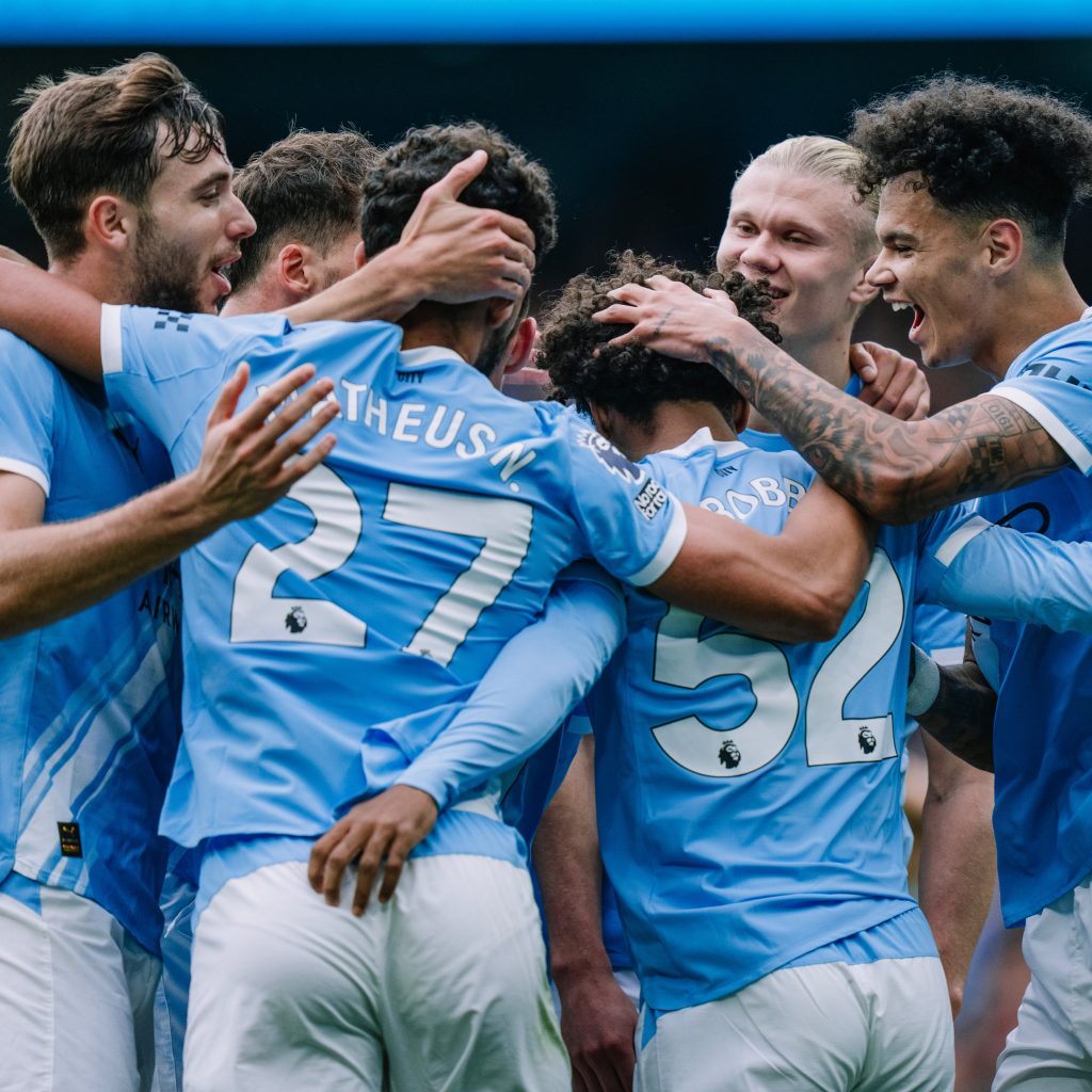 Manchester City players celebrate their opening goal against Burnley (Photo Credit: Manchester City X handle)