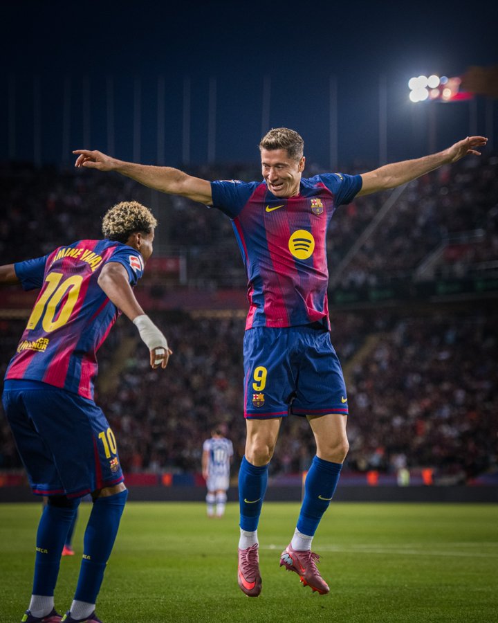 Lamine Yamal and Lewandowski celebrates (Photo Credit: Barcelona via X)