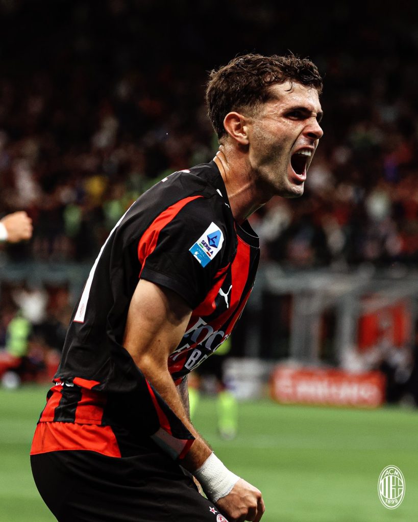 AC Milan Christian Pulisic  after scoring his side first goal against Napoli (Photo Credit: AC Milan X handle)