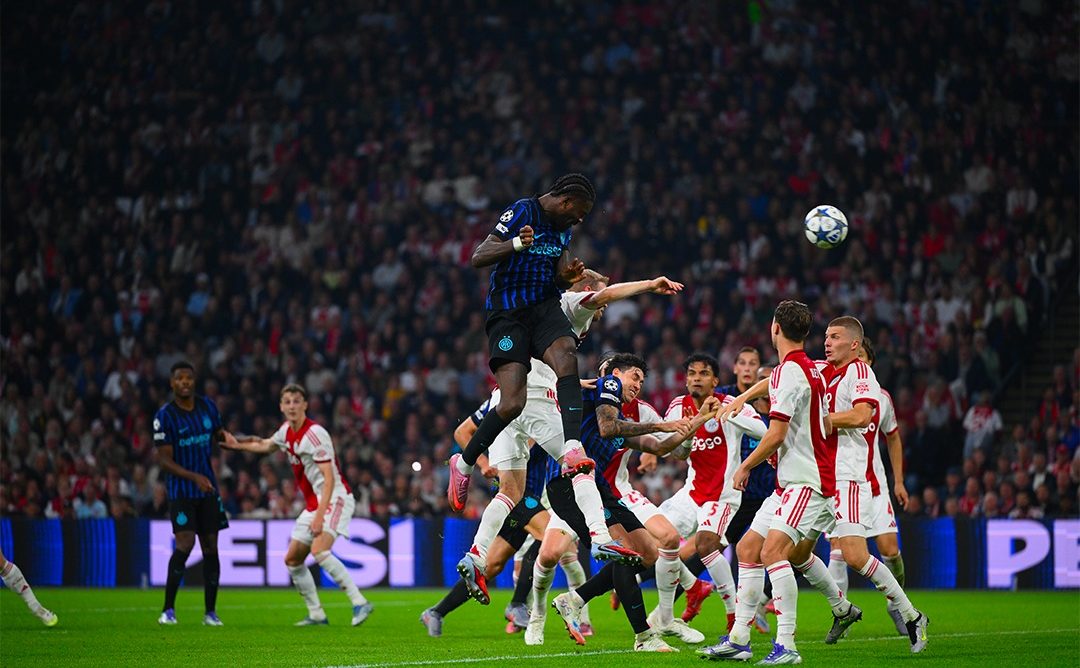 Thuram headed Hakan Calhanoglu's cross to register Inter's goal in the Champions League. (Credit: Inter media).