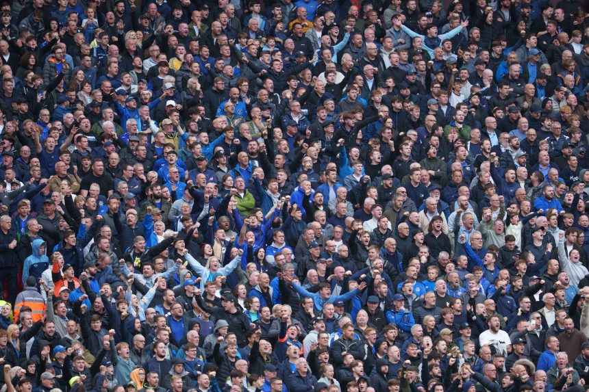 Everton fans during the game against Liverpool at anfield (Photo Credit: Everton X handle)