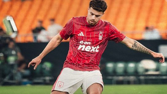 Nottingham player Wood ahead of Europa game against Real Betis tonight. (Credit: @NFFC on X).