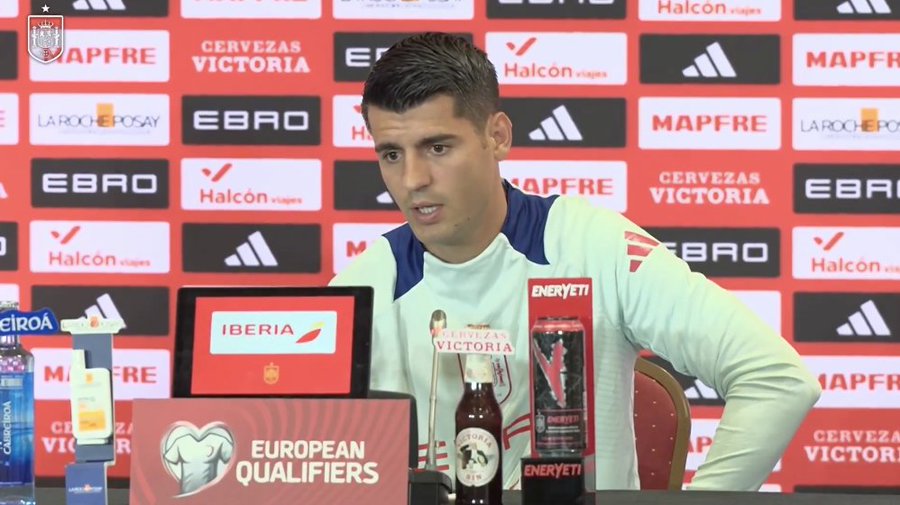 Alvaro Morata speaking during Spain's pre-match conference on Wednesday. (Credit: Spain's official X handle.)