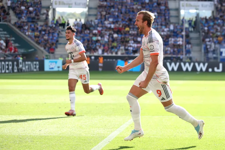 Harry Kane celebrates a goal. Photo credit: Bayern Munich media