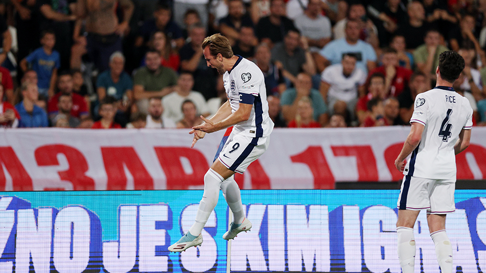 England captain and striker Harry Kane celerating his 74th international goal for the Three Lions after an opener against Serbia on Tuesday night at Belgrade. (Credit: England website).