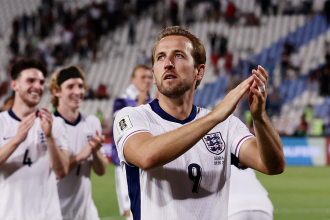 Harry Kane clapping to fans after England's 5-0 win over Serbia on Tuesday. (Credit: England website).