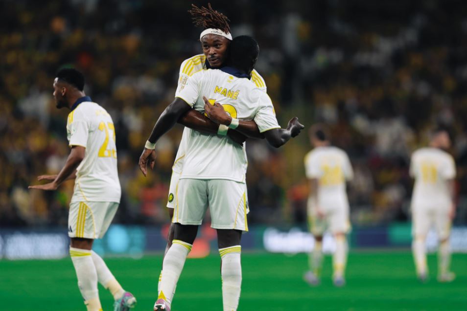 Sadio Mané celebrates with teammate. Photo credit: Al Nassr Media.