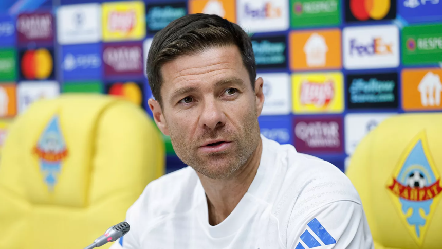 Xabi Alonso speaking to the press ahead of the game against Kairat Almaty (Photo Credit: Real Madrid website)