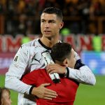 Cristiano Ronaldo comforts an emotional young mascot before a match (Photo Credit: Portugal's Media)