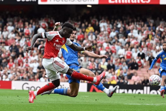 Saka wins Arsenal's goal of the month for August. (Credit: Arsenal media)
