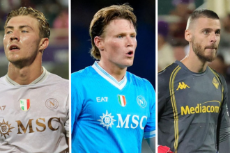 Rasmus Højlund, Scott McTominay, and David de Gea (Photo Credit: Fabrizio Romano via Facebook)