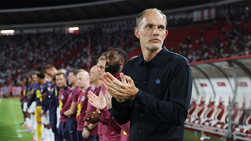 England coach Thomas Tuchel at Belgrade against Serbia. (Credit: England media).
