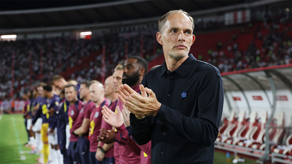 England coach Thomas Tuchel at Belgrade against Serbia. (Credit: England media).