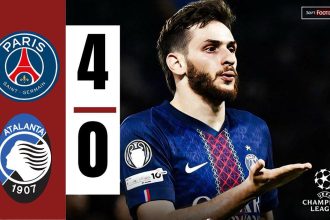 Marquinhos, Kvaratskheila, Mendes and Rasmos scored for PSG during their 4-0 heavy win over Atalanta on Wednesday. (Credit: Softfootball)