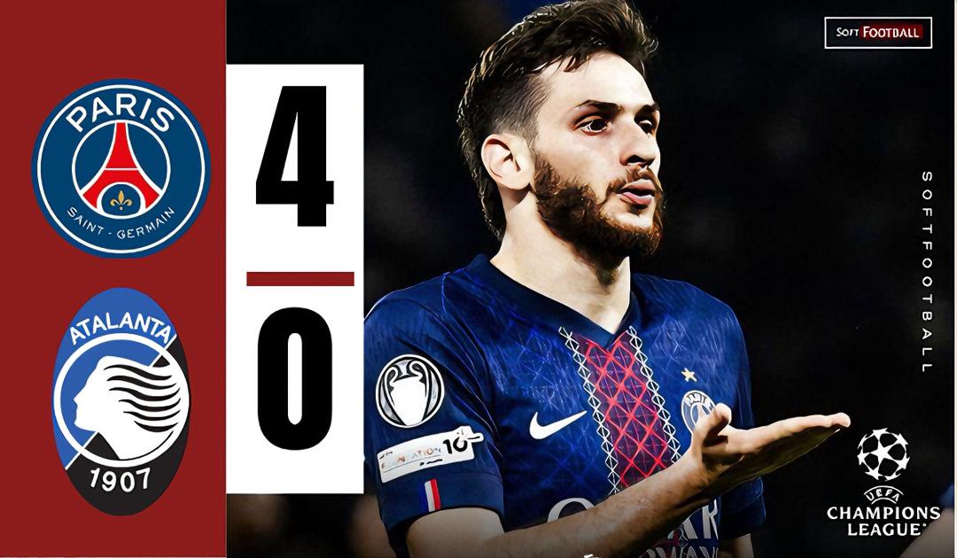 Marquinhos, Kvaratskheila, Mendes and Rasmos scored for PSG during their 4-0 heavy win over Atalanta on Wednesday. (Credit: Softfootball)