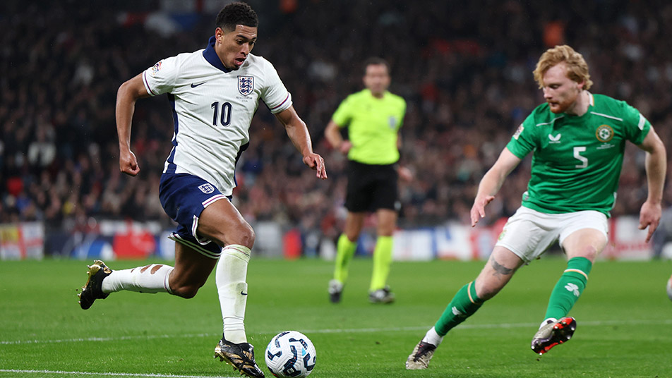 Real Madrid and England player Bellingham against Ireland lst November. (Credit: England media file).
