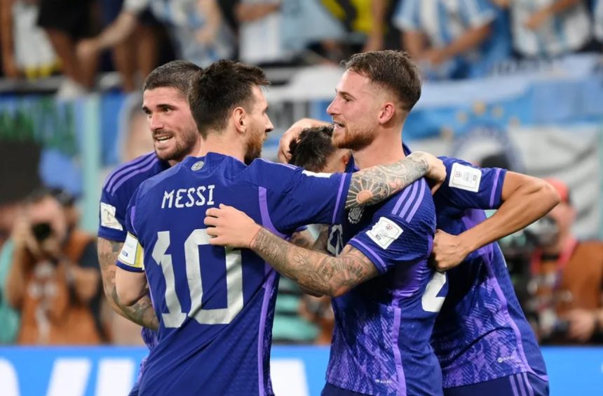 Alexis Mac Allister and Lionel Messi celebrate a goal. Photo credit: Argentina media.
