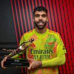 David Raya with the 2024/25 golden glove award (Photo Credit: Arsenal website)