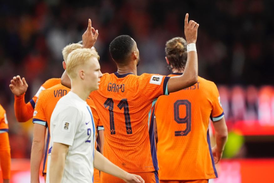 Cody Gakpo celebrates his goal for Netherlands. Photo Credit: @OnsOranje on X.