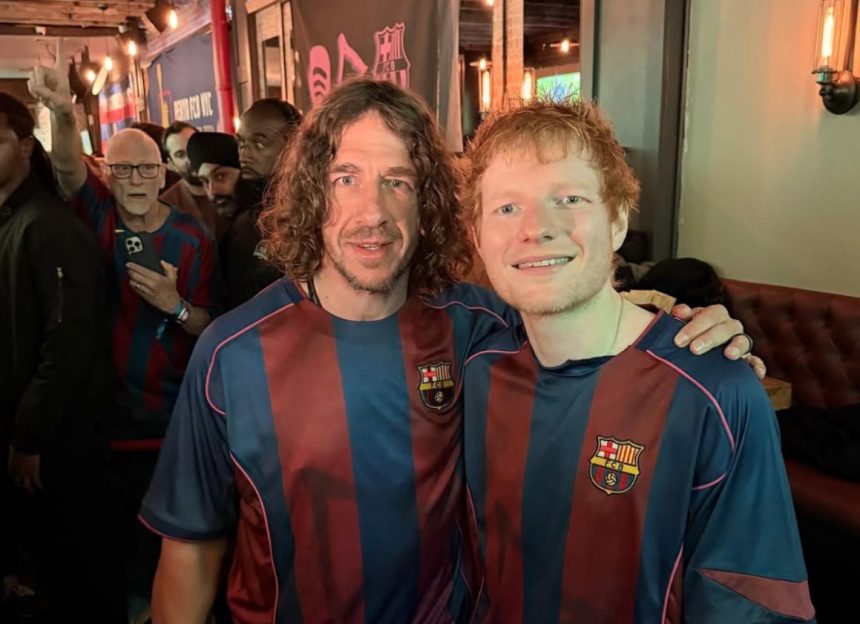 Ed Sheeran and Carles Puyol. Photo Credit: Barcelona Media.