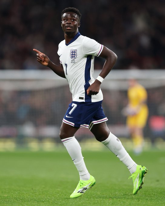 Bukayo Saka Celebrates for England (Photo Credit: England via X )