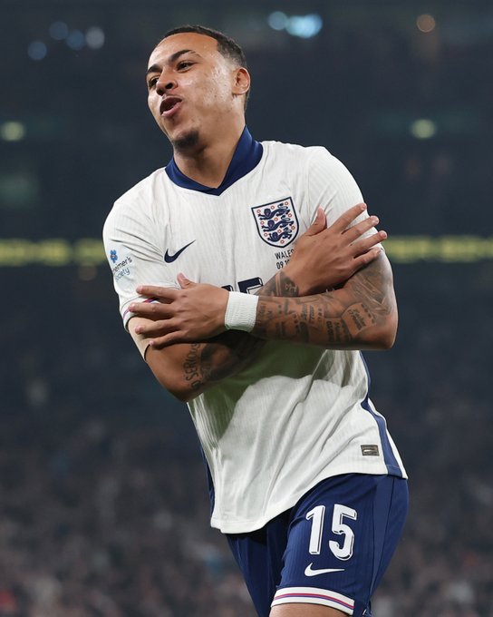 Morgan Rodgers celebrates his first England goal (Photo Credit:  England via X)