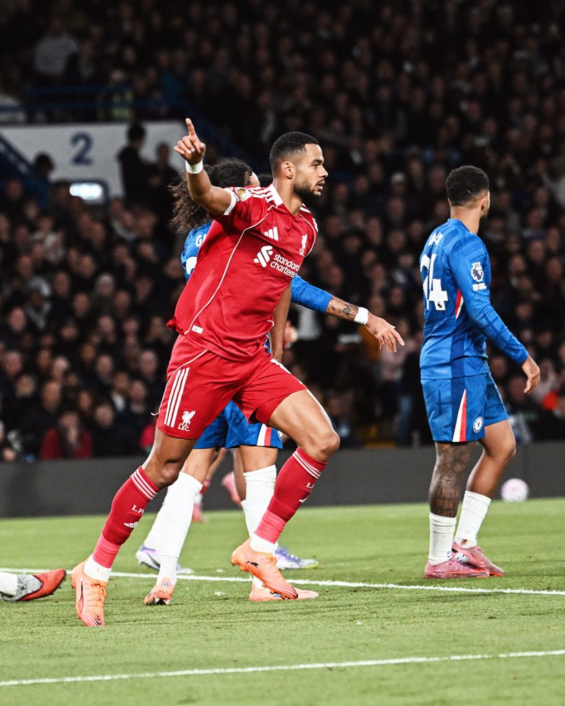 Cody Gakpo after scoring the equalizer for Liverpool (Photo Credit: Liverpool X handle)