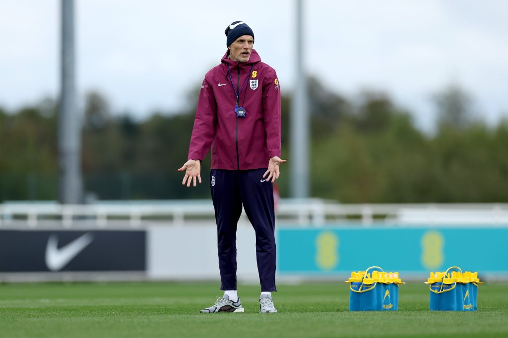 England coach Thomas Tuchel in training ahead of the game against Wales (Photo Credit: England X handle)