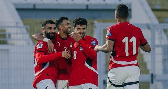 Mo Salah of Egypt celebrates with the team (Photo Credit: Egypt via X)