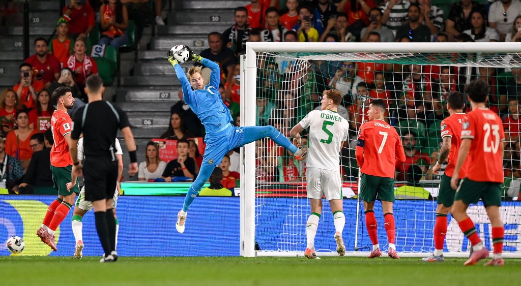 Caoimhín Kelleher saves Cristiano Ronaldo's penalty (Photo Credit: Ireland Football via X)