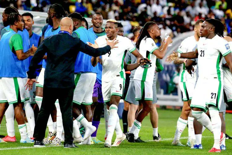 Nigeria players celebrate after getting a playoff spot (Photo Credit: Nigeria football X handle)