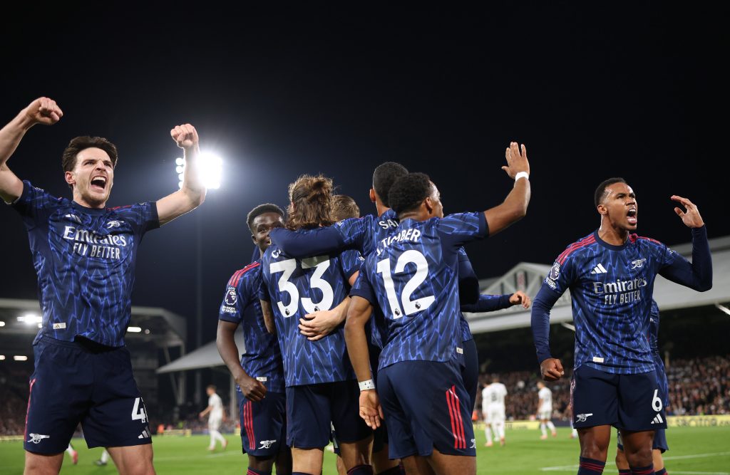 Arsenal players after scoring against Fulham (Photo Credit: Arsenal X handle)