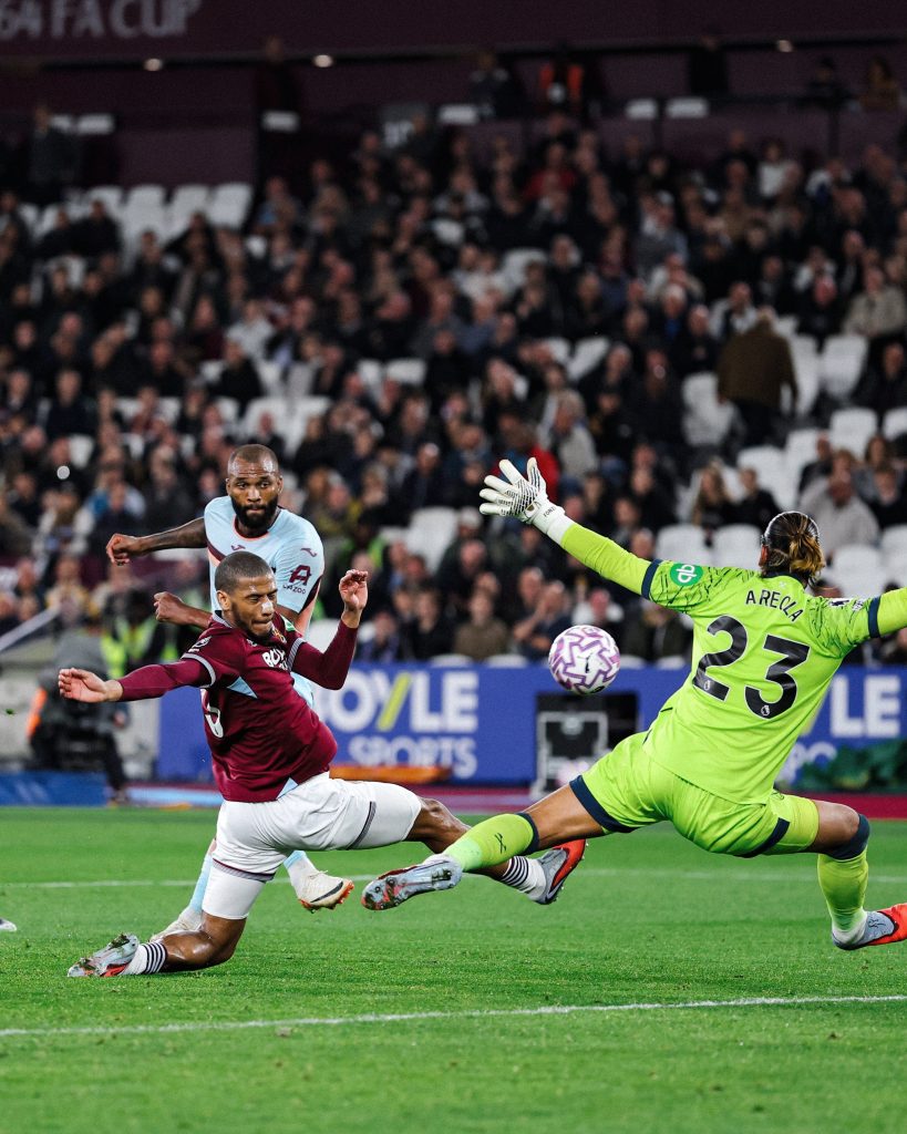 Thiago scoring the first goal for Brentford (Photo Credit: Brentford X handle)